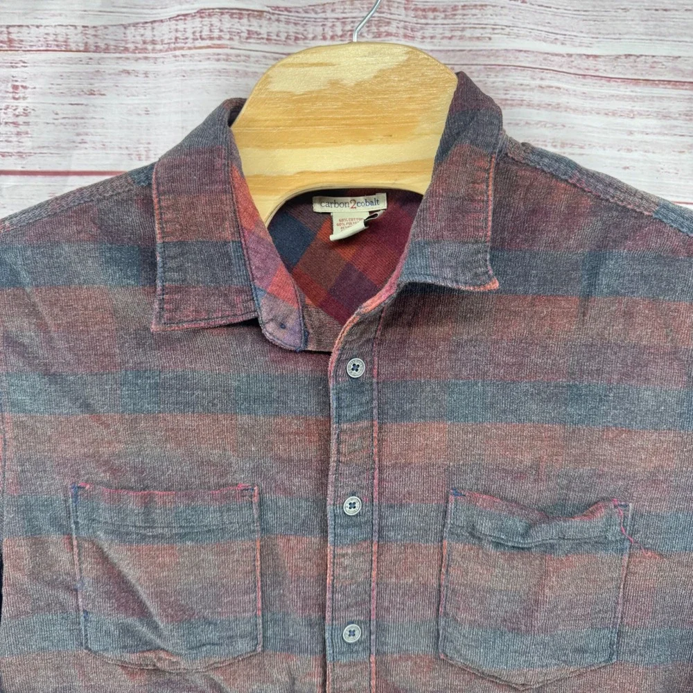 Carbon 2 Cobalt Flannel Shirt Mens Large Button Front Double Pocket Casual